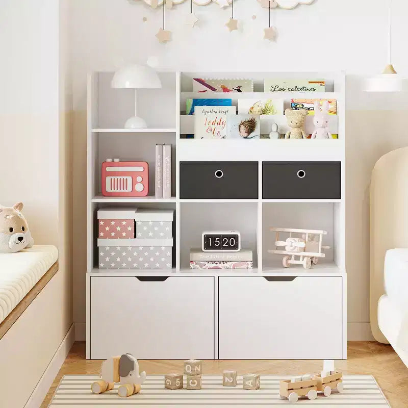 COZONY 47 Organisateur de Rangement de Jouets avec Tiroirs, Étagère à Livres en Bois et Bibliothèque à Casiers pour Enfants, Coffre à Jouets pour Salle de Jeux, Chambre de Bébé, Chambre d'Enfant, Blanc