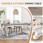 Grande table à manger rectangulaire Okak en bois rustique avec pieds métalliques en X, longue table de cuisine moderne pour salle à manger, repas de famille