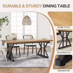 Grande table à manger rectangulaire Okak en bois rustique avec pieds métalliques en X, longue table de cuisine moderne pour salle à manger, repas de famille