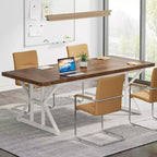 Grande table à manger rectangulaire Okak en bois rustique avec pieds métalliques en X, longue table de cuisine moderne pour salle à manger, repas de famille