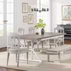 Grande table à manger rectangulaire Okak en bois rustique avec pieds métalliques en X, longue table de cuisine moderne pour salle à manger, repas de famille