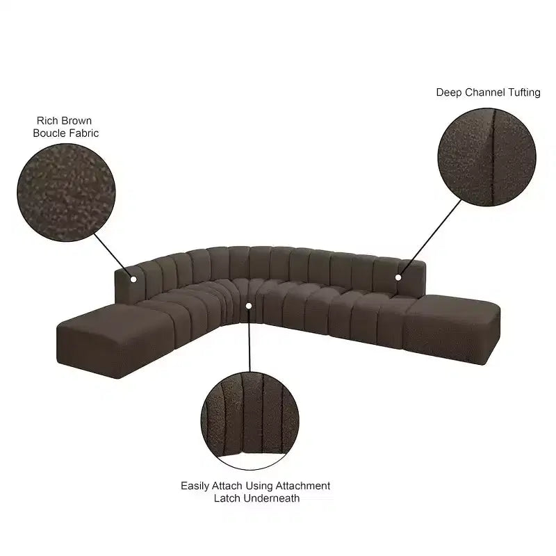 Canapé modulable en tissu bouclé marron Arc Meridian Furniture