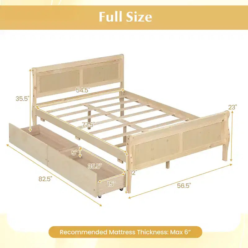 Cadre de lit double Costway avec 2 tiroirs de rangement Lit plateforme en bois avec tête de lit Beige/Blanc