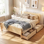 Cadre de lit double Costway avec 2 tiroirs de rangement Lit plateforme en bois avec tête de lit Beige/Blanc