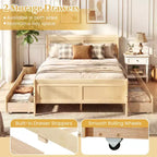 Cadre de lit double Costway avec 2 tiroirs de rangement Lit plateforme en bois avec tête de lit Beige/Blanc