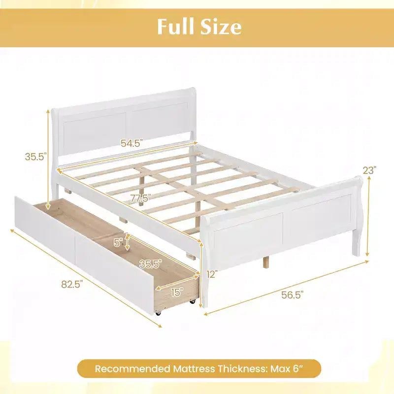 Cadre de lit double Costway avec 2 tiroirs de rangement Lit plateforme en bois avec tête de lit Beige/Blanc