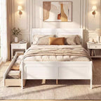 Cadre de lit double Costway avec 2 tiroirs de rangement Lit plateforme en bois avec tête de lit Beige/Blanc