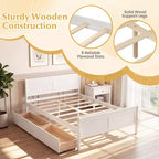 Cadre de lit double Costway avec 2 tiroirs de rangement Lit plateforme en bois avec tête de lit Beige/Blanc