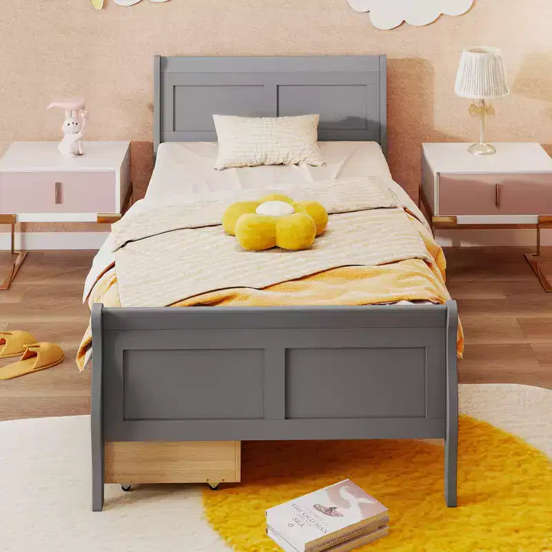 Cadre de lit double Costway avec 2 tiroirs de rangement Lit plateforme en bois avec tête de lit Beige/Blanc