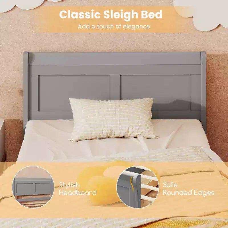 Cadre de lit double Costway avec 2 tiroirs de rangement Lit plateforme en bois avec tête de lit Beige/Blanc