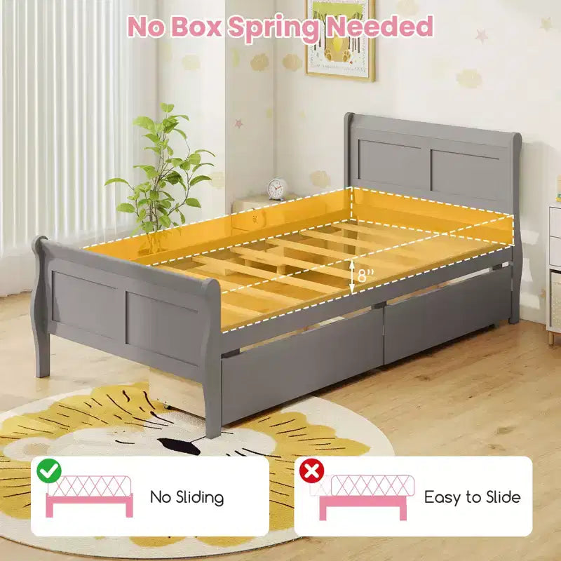 Cadre de lit double Costway avec 2 tiroirs de rangement Lit plateforme en bois avec tête de lit Beige/Blanc