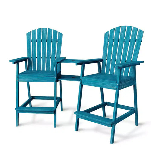 Ensemble de 2 chaises Adirondack avec plateau de connexion, chaises de balcon Adirondack hauteur bar pour terrasse, jardin, chaises Adirondack hautes, bois naturel