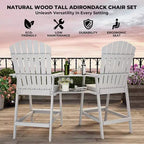 Ensemble de 2 chaises Adirondack avec plateau de connexion, chaises de balcon Adirondack hauteur bar pour terrasse, jardin, chaises Adirondack hautes, bois naturel