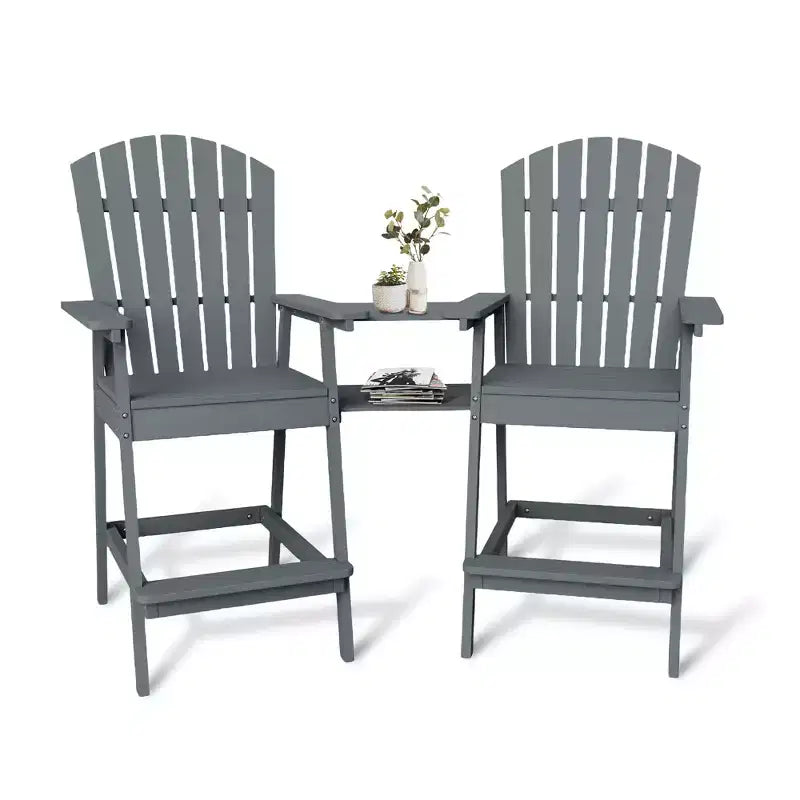 Ensemble de 2 chaises Adirondack avec plateau de connexion, chaises de balcon Adirondack hauteur bar pour terrasse, jardin, chaises Adirondack hautes, bois naturel