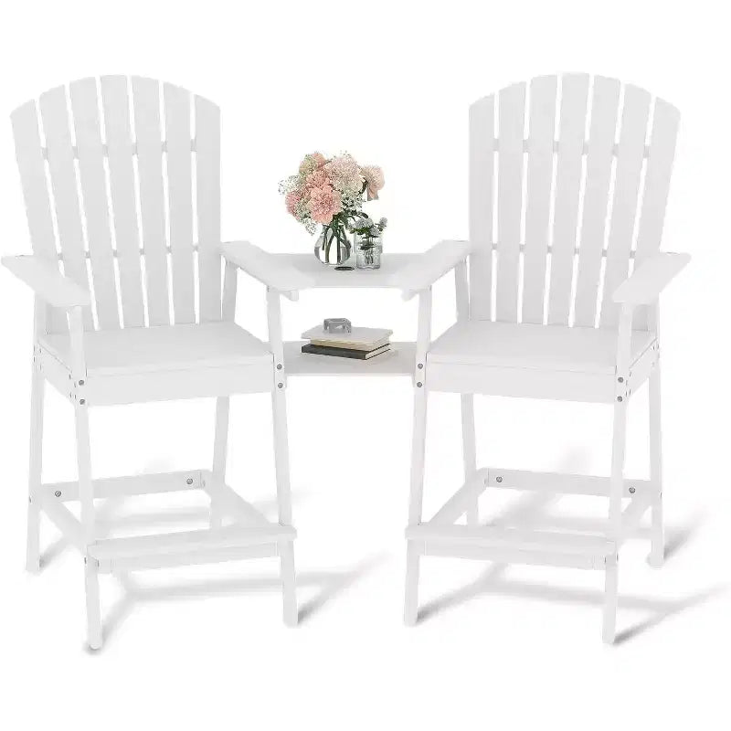 Ensemble de 2 chaises Adirondack avec plateau de connexion, chaises de balcon Adirondack hauteur bar pour terrasse, jardin, chaises Adirondack hautes, bois naturel