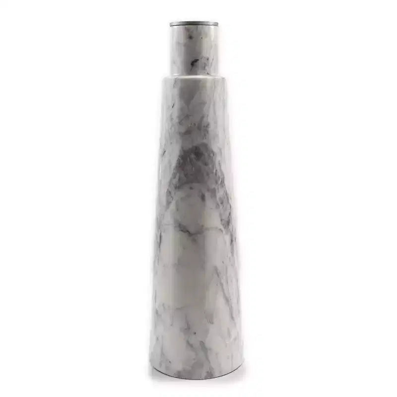 HomeRoots 22 Table d'appoint piédestal en aluminium et marbre argent et blanc