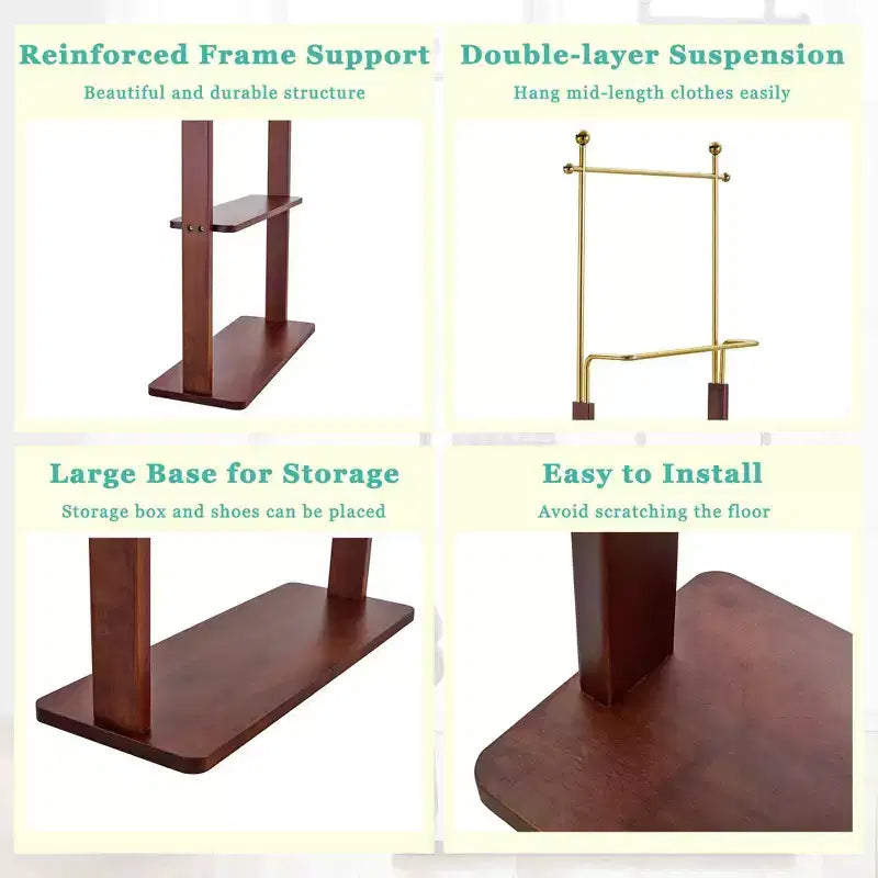 GDFStudio Nira Portemanteau double couche rustique en acier inoxydable avec étagère ouverte