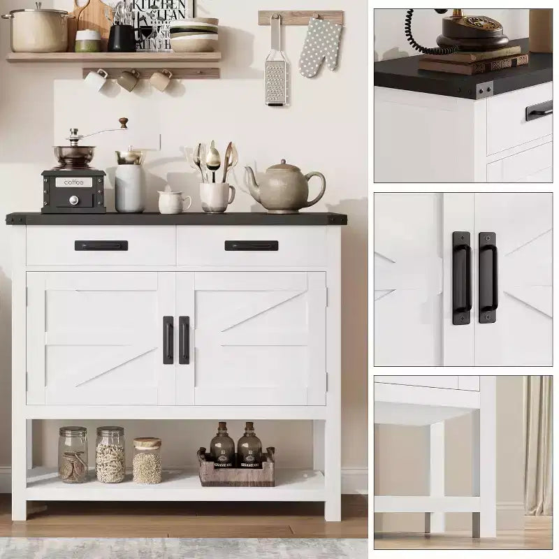 Table d'entrée de ferme avec armoire à 2 portes et 2 tiroirs, console en bois avec rangement, meuble bar à café, buffet pour la maison