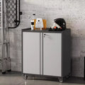 35.43H Locking Metal Cabinet with Door - Rolling Garage Storage with Shelves & Top Workbench (Fence Design) for Garage, Home, Office