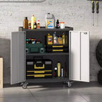 Meuble de rangement métallique verrouillable de 89,9 cm de haut avec porte - Armoire roulante de garage avec étagères et plan de travail supérieur (motif de clôture) pour garage, maison, bureau