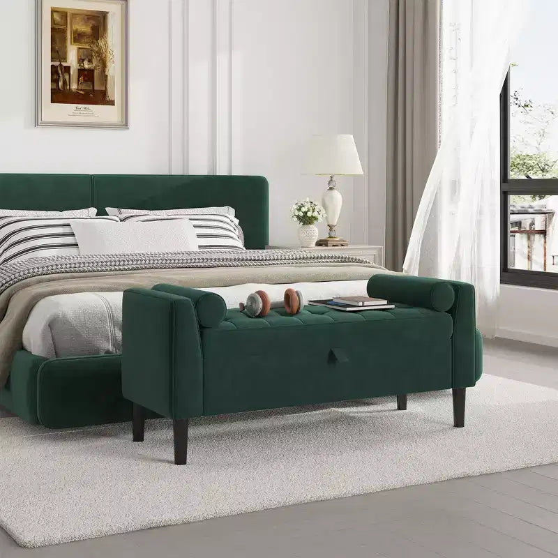 Banc de rangement Ottoman de 46,5 po – Banc de bout de lit rembourré avec capitonnage pour chambre à coucher, entrée