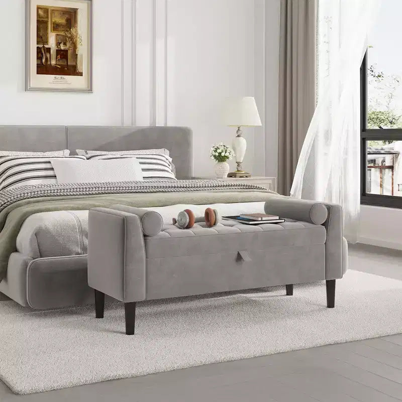 Banc de rangement Ottoman de 46,5 po – Banc de bout de lit rembourré avec capitonnage pour chambre à coucher, entrée