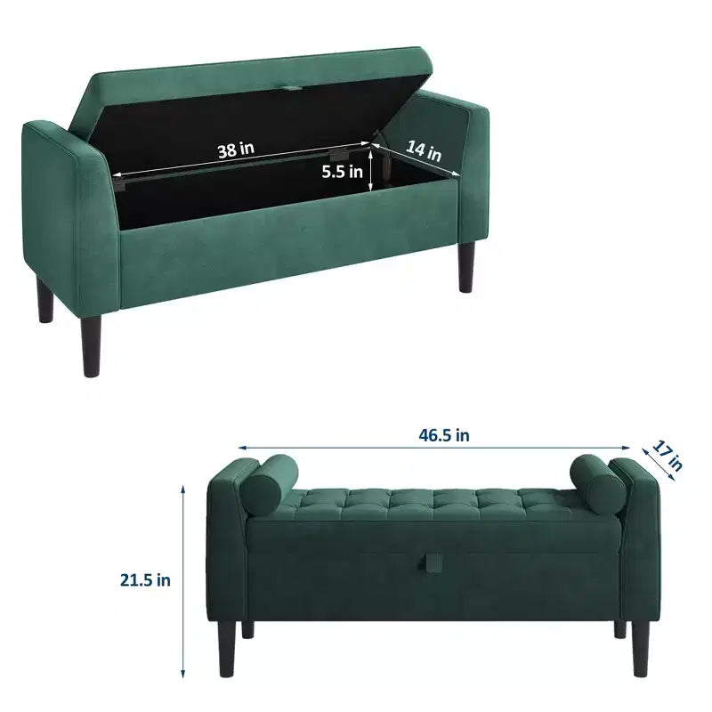 Banc de rangement Ottoman de 46,5 po – Banc de bout de lit rembourré avec capitonnage pour chambre à coucher, entrée