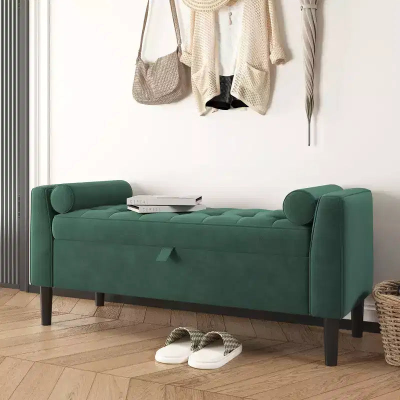 Banc de rangement Ottoman de 46,5 po – Banc de bout de lit rembourré avec capitonnage pour chambre à coucher, entrée