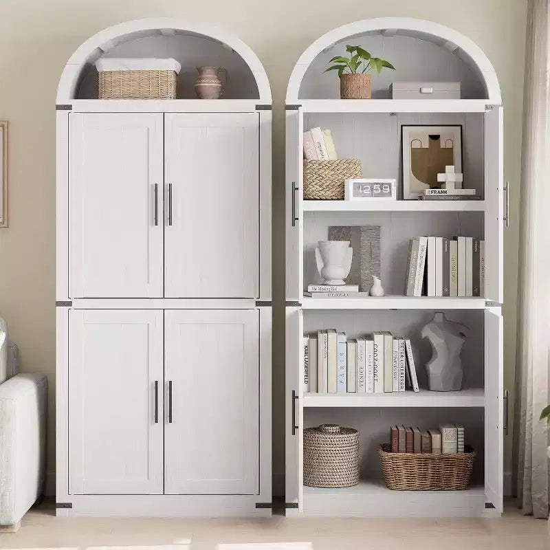 Coolmee Étagère arche avec portes, étagères de rangement rustiques, bibliothèque arrondie en bois de 181 cm de haut pour salon, cuisine, bureau