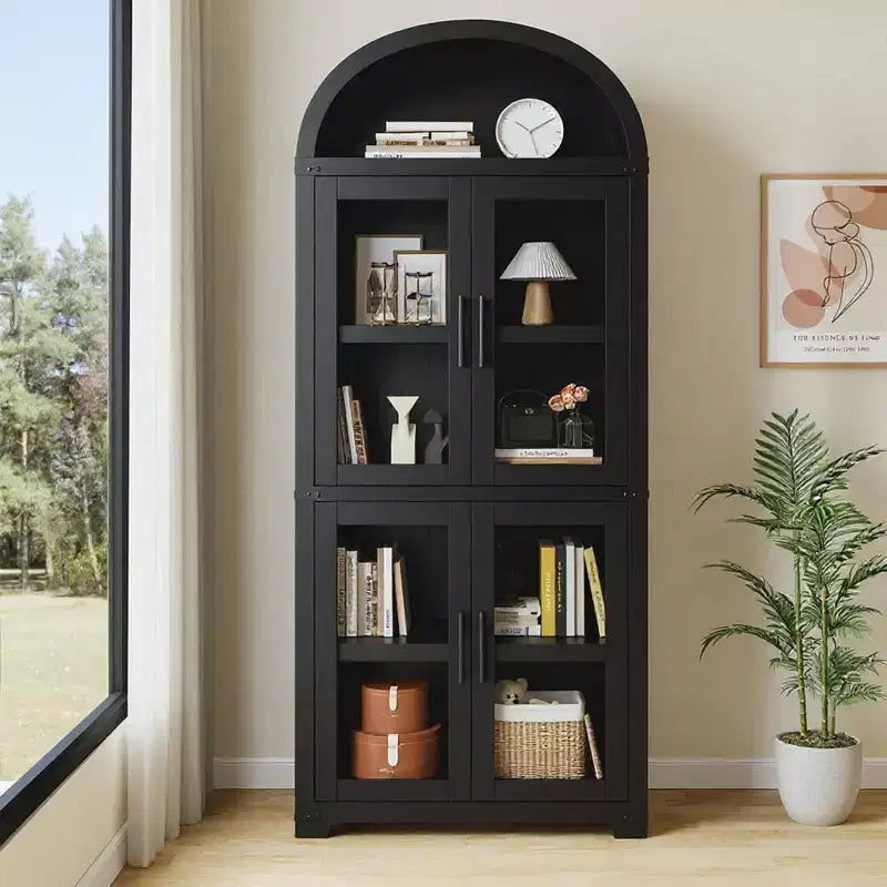Coolmee Étagère arche avec portes, étagères de rangement rustiques, bibliothèque arrondie en bois de 181 cm de haut pour salon, cuisine, bureau