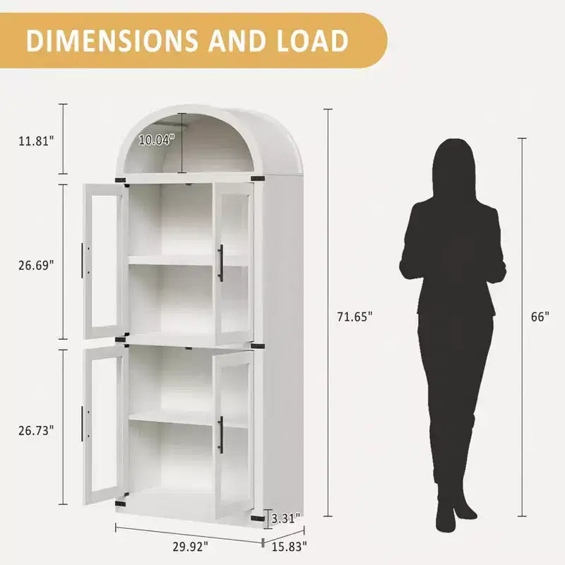 Coolmee Étagère arche avec portes, étagères de rangement rustiques, bibliothèque arrondie en bois de 181 cm de haut pour salon, cuisine, bureau