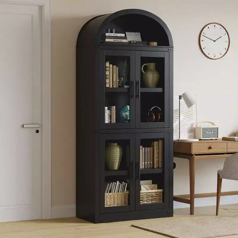 Coolmee Étagère arche avec portes, étagères de rangement rustiques, bibliothèque arrondie en bois de 181 cm de haut pour salon, cuisine, bureau