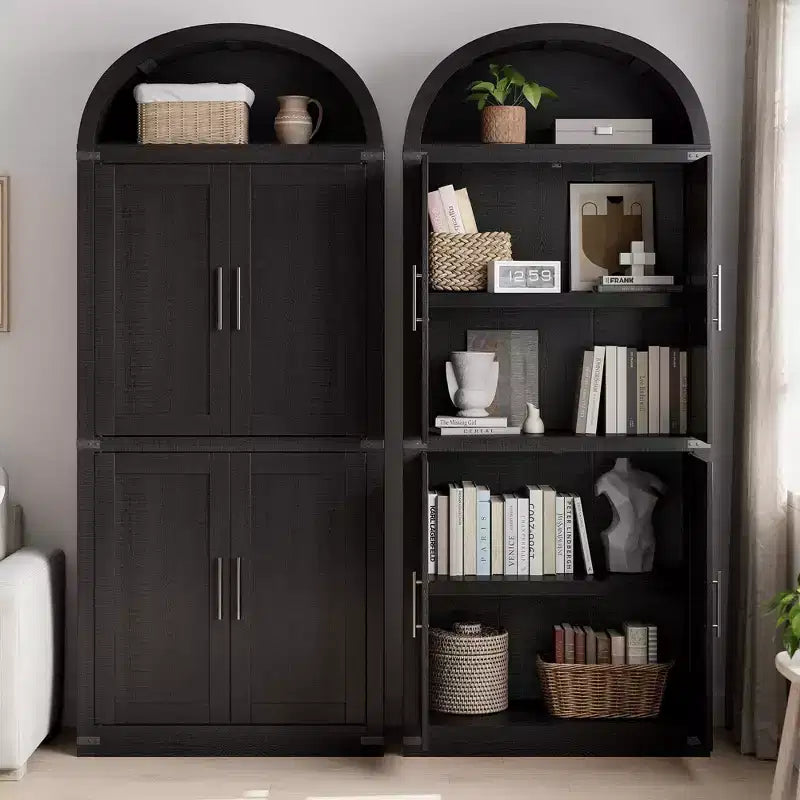 Coolmee Étagère arche avec portes, étagères de rangement rustiques, bibliothèque arrondie en bois de 181 cm de haut pour salon, cuisine, bureau
