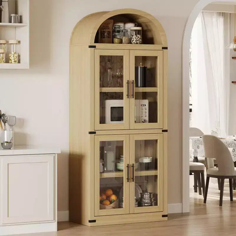 Coolmee Étagère arche avec portes, étagères de rangement rustiques, bibliothèque arrondie en bois de 181 cm de haut pour salon, cuisine, bureau