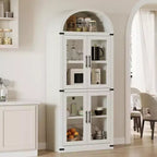 Coolmee Arched Bookshelf with Doors, Farmhouse Display Storage Shelves, 71.4in Tall Wooden Rounded Bookcases for Living Room, Kitchen, Office