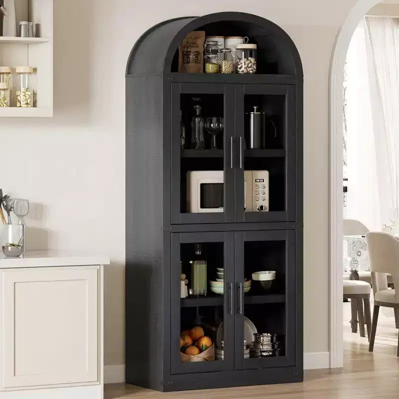 Coolmee Étagère arche avec portes, étagères de rangement rustiques, bibliothèque arrondie en bois de 181 cm de haut pour salon, cuisine, bureau