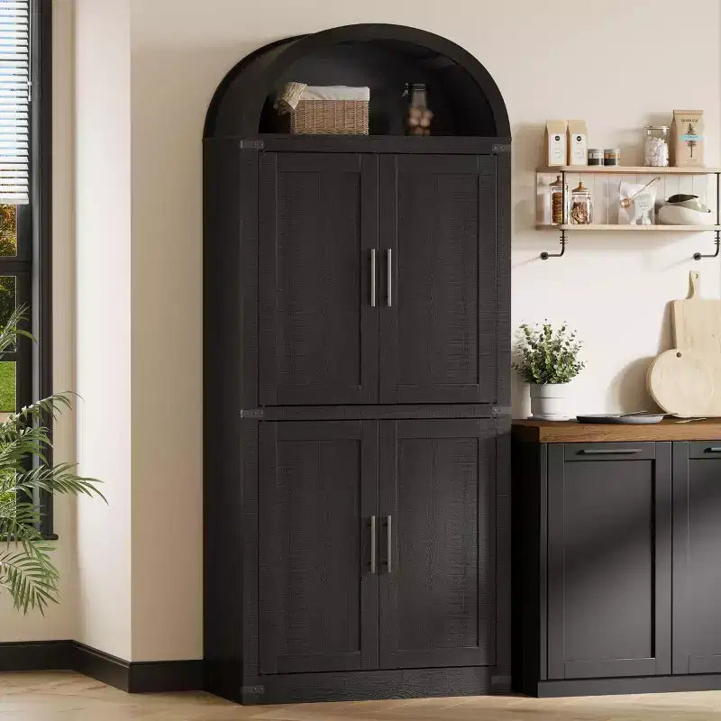 Coolmee Étagère arche avec portes, étagères de rangement rustiques, bibliothèque arrondie en bois de 181 cm de haut pour salon, cuisine, bureau