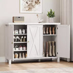 Meuble à chaussures 4 niveaux Coolmee avec portes, meuble à chaussures de style fermier de 89 cm pour entrée, grand meuble de rangement à chaussures pour salon ou couloir