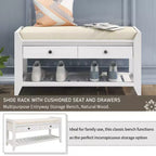 Banc de rangement d'entrée avec étagère à chaussures, 2 tiroirs et coussin, banc à chaussures pour entrée, couloir, hall d'entrée, salon, banc de bout de lit pour chambre à coucher