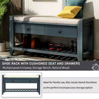 Banc de rangement d'entrée avec étagère à chaussures, 2 tiroirs et coussin, banc à chaussures pour entrée, couloir, hall d'entrée, salon, banc de bout de lit pour chambre à coucher
