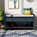 Banc de rangement d'entrée avec étagère à chaussures, 2 tiroirs et coussin, banc à chaussures pour entrée, couloir, hall d'entrée, salon, banc de bout de lit pour chambre à coucher