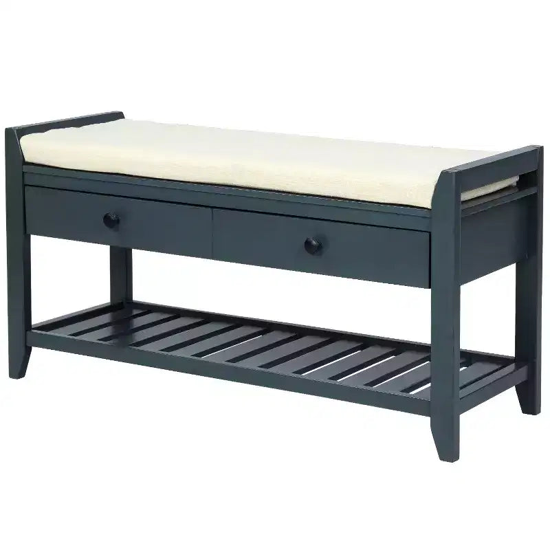 Banc de rangement d'entrée avec étagère à chaussures, 2 tiroirs et coussin, banc à chaussures pour entrée, couloir, hall d'entrée, salon, banc de bout de lit pour chambre à coucher