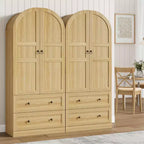 Meuble de cuisine de 72 po de haut avec portes et tiroirs en bois/verre, étagères de rangement en bois, grande armoire autoportante de style ferme pour la salle à manger