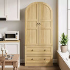 Meuble de cuisine de 72 po de haut avec portes et tiroirs en bois/verre, étagères de rangement en bois, grande armoire autoportante de style ferme pour la salle à manger