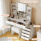 COZONY Coiffeuse avec Miroir et Lumières, Table de Maquillage avec 6 Tiroirs, Étagères, Station de Charge, Tabouret et Éclairage Réglable 3 Couleurs