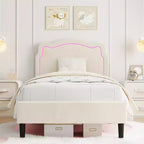 Cadre de lit double en velours COZONY avec tête de lit réglable, lit plateforme de princesse avec lattes en bois, aucun sommier tapissier requis