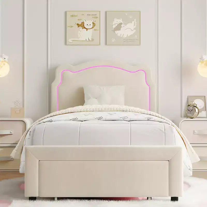 Cadre de lit double en velours COZONY avec tête de lit réglable, lit plateforme de princesse avec lattes en bois, aucun sommier tapissier requis