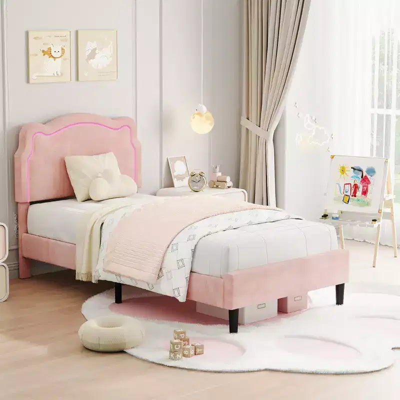 Cadre de lit double en velours COZONY avec tête de lit réglable, lit plateforme de princesse avec lattes en bois, aucun sommier tapissier requis