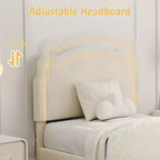 Cadre de lit double en velours COZONY avec tête de lit réglable, lit plateforme de princesse avec lattes en bois, aucun sommier tapissier requis