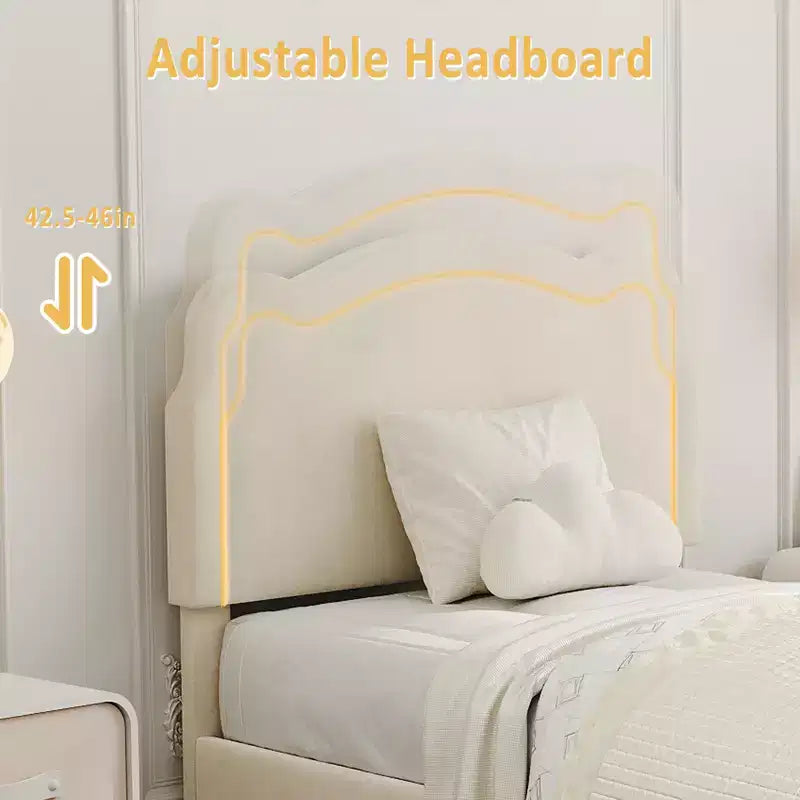 Cadre de lit double en velours COZONY avec tête de lit réglable, lit plateforme de princesse avec lattes en bois, aucun sommier tapissier requis
